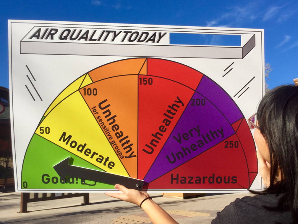 poster with indicator of air quality ranges from good to hazardous
