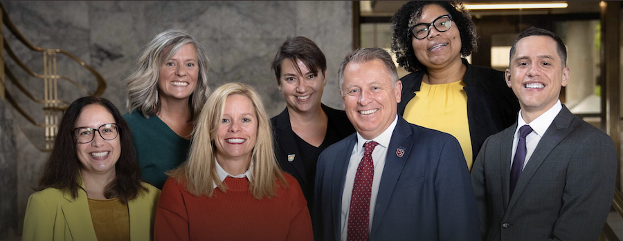 ADVANCE grant researchers Mercedes Ward, Brenda Bowen, Claudia Geist, Taylor Randall, Myra Washington and Ramón Barthelemy pose with Erin Rothwell.